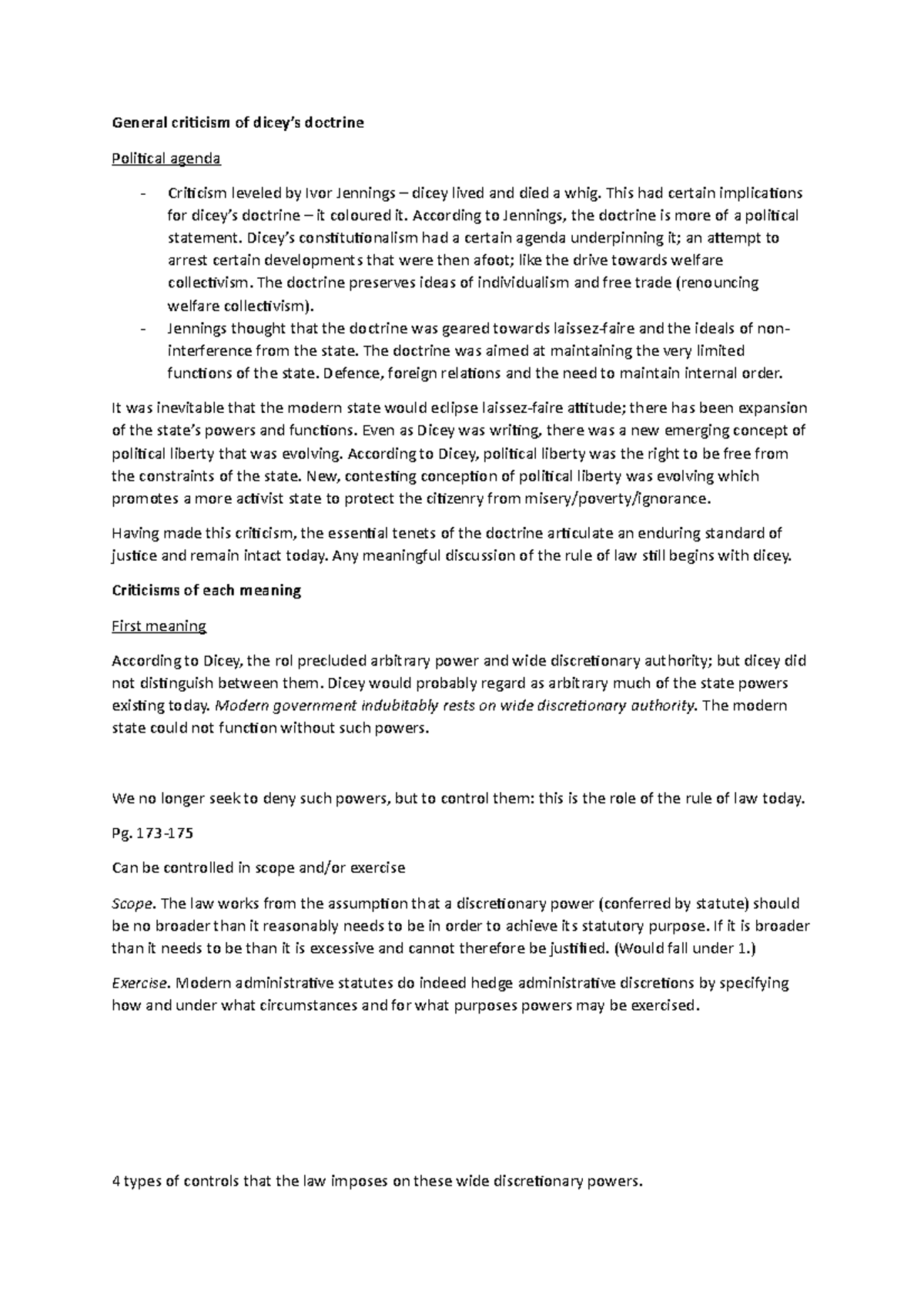 week 13 lecture notes 2 General criticism of dicey’s doctrine