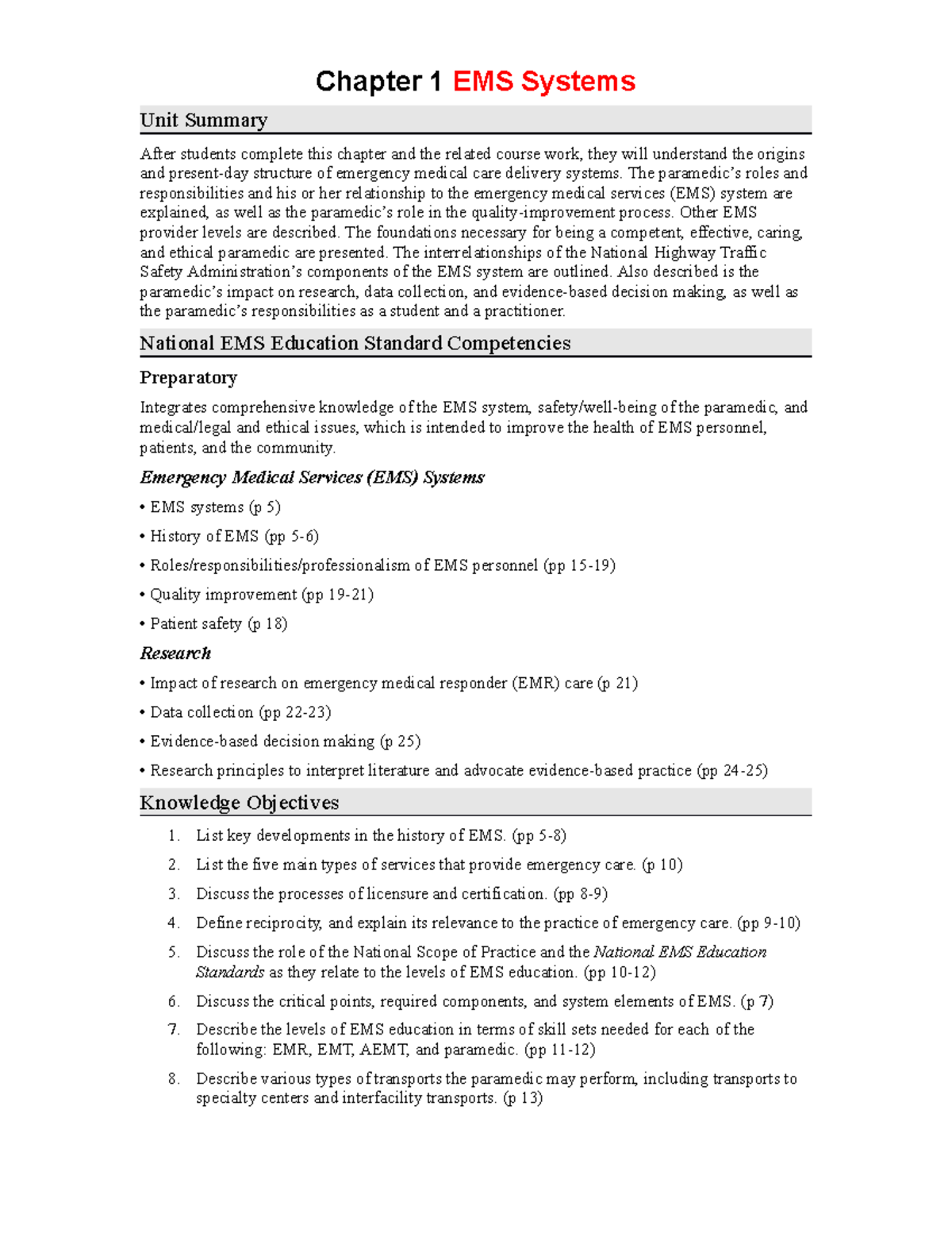 Ch01 EMS Emergency Medical Services Systems - Chapter 1 EMS Systems ...