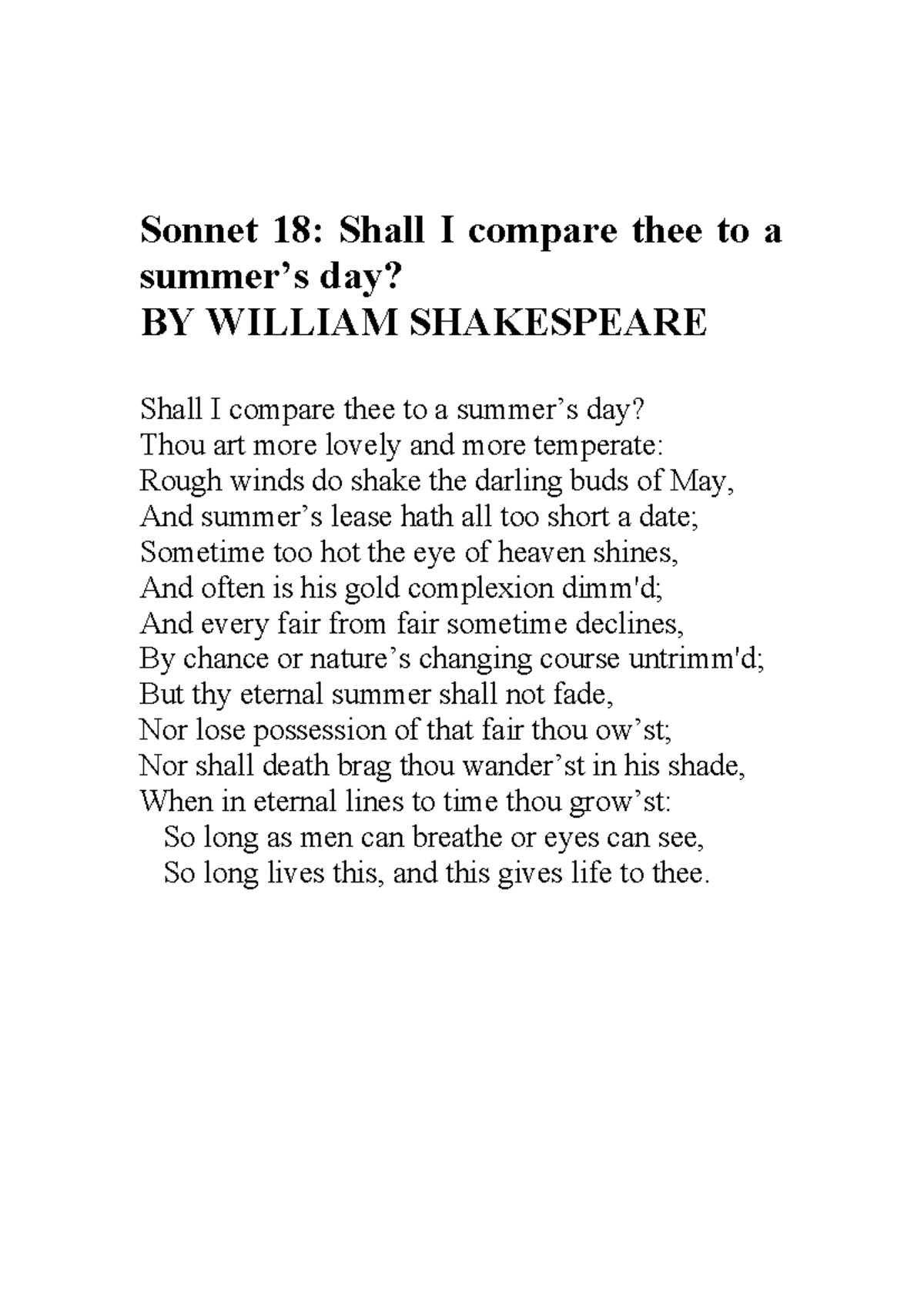 Sonnet-18-activitydocx - Sonnet 18: Shall I compare thee to a summer’s ...