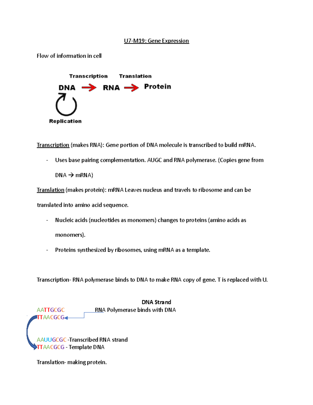 C190 Module 19: Gene Expression - U7-M19: Gene Expression Flow of ...