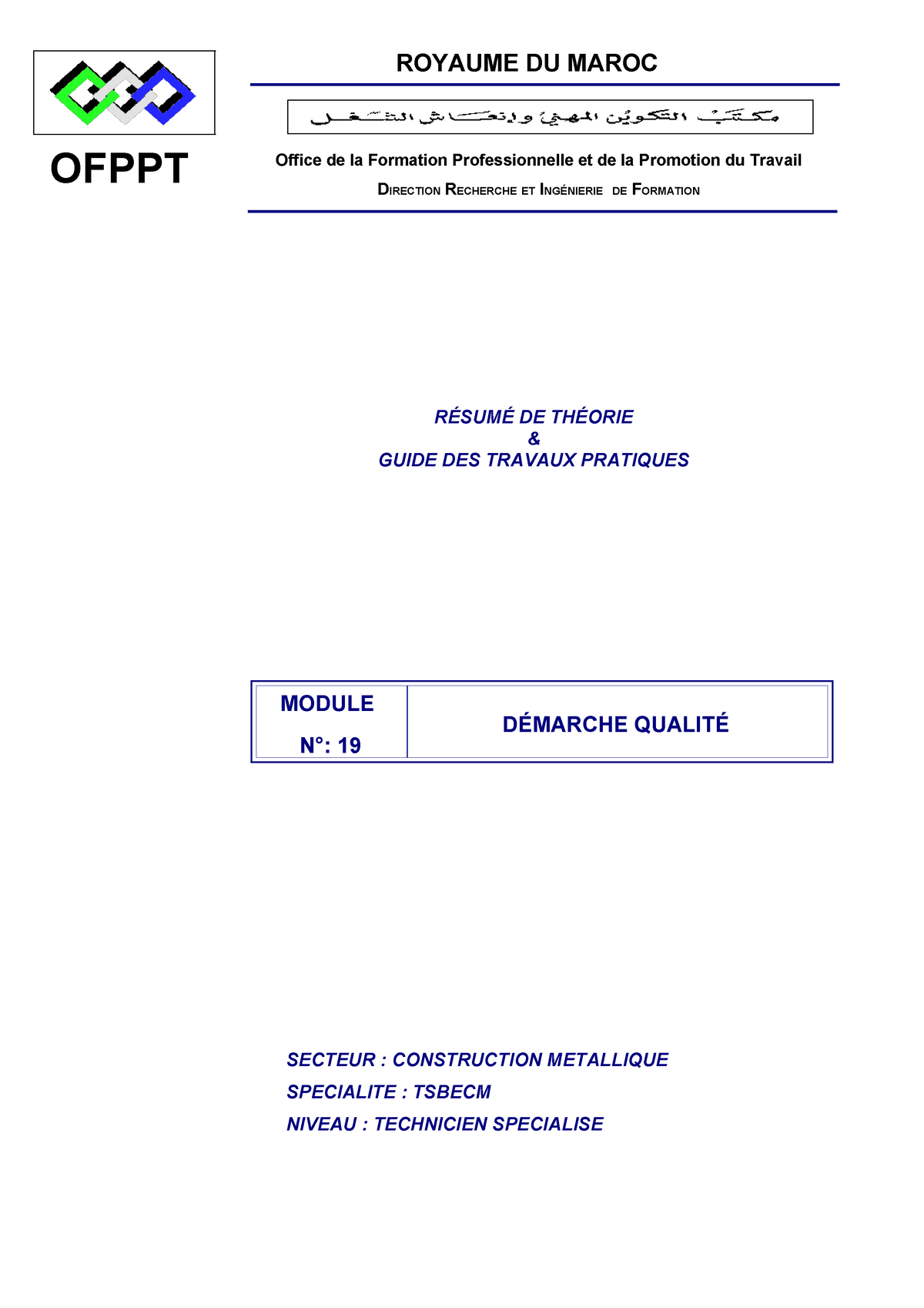 Demarche_qualite-CM-TSBECM.pdf - OFPPT ROYAUME DU MAROC MODULE N°: 19 ...