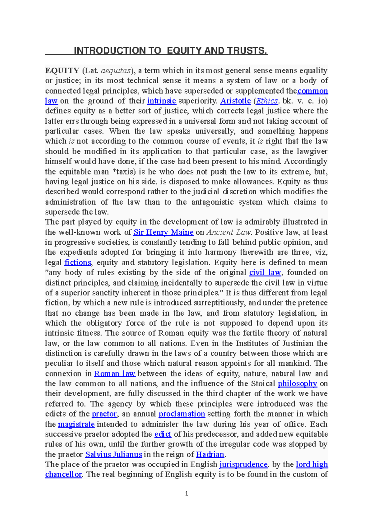 Thesis on equity and trusts law - INTRODUCTION TO EQUITY AND TRUSTS ...