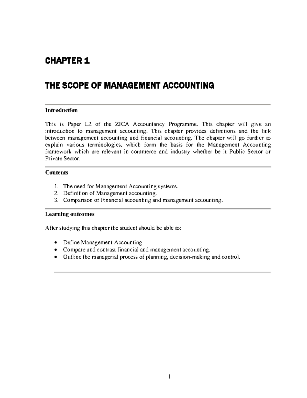 D9 Management Accounting CHAPTER 1 THE SCOPE OF MANAGEMENT ACCOUNTING
