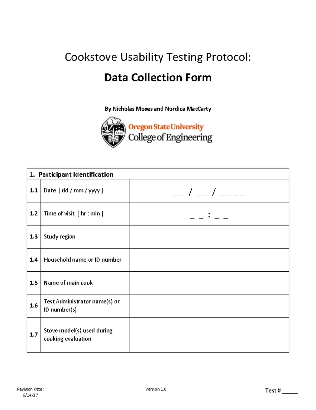 Cookstove usability testing protocol - data collection form 1 - Warning ...
