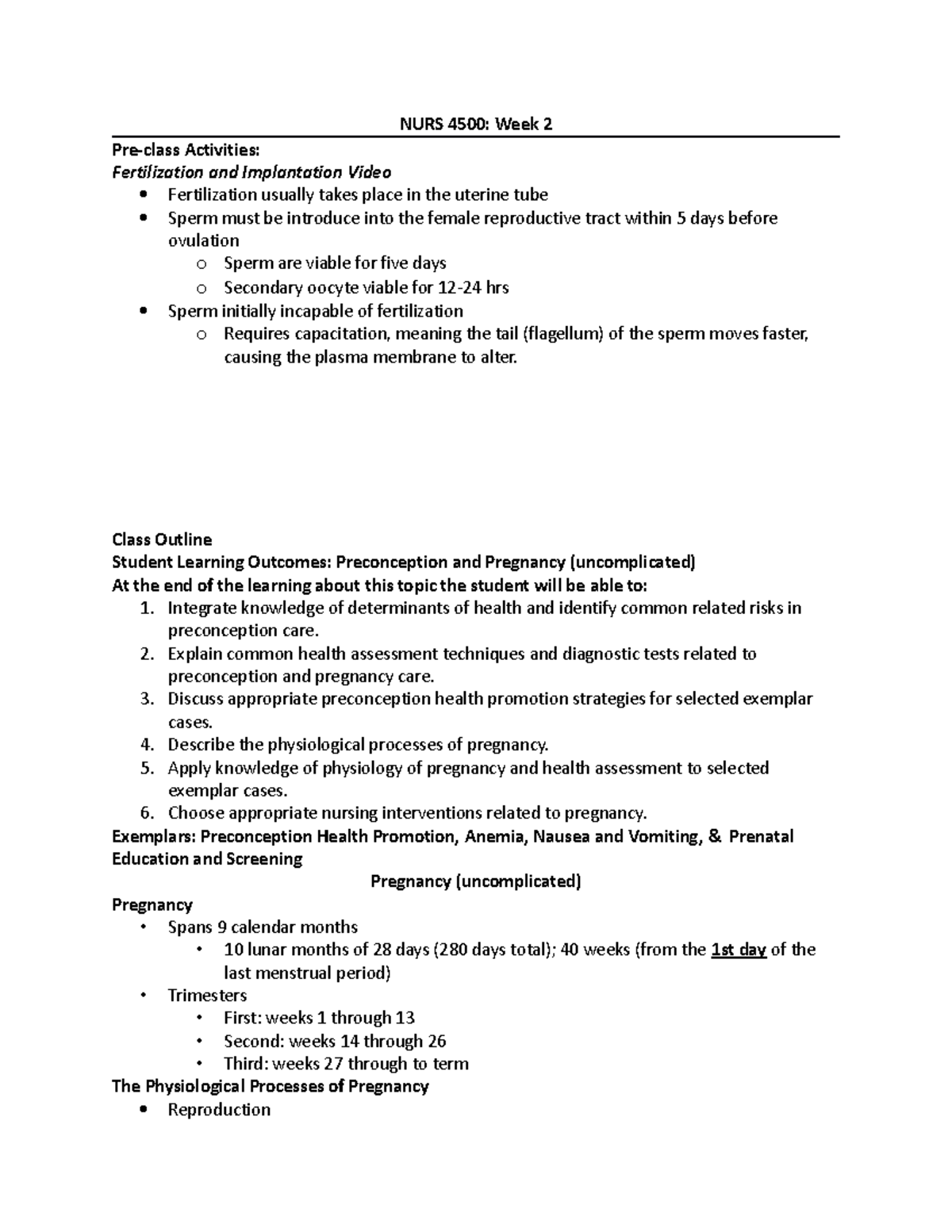 NURS 4500 - notes - NURS 4500: Week 2 Pre-class Activities ...