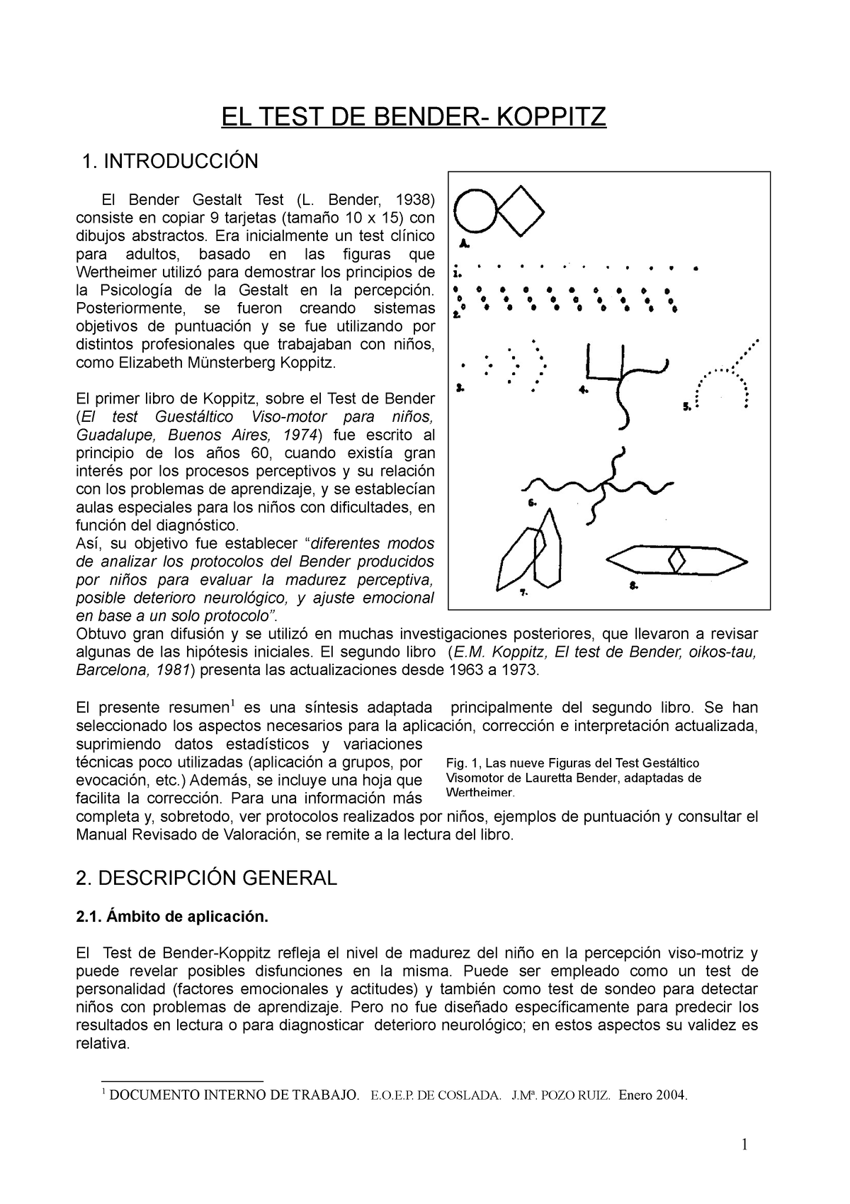 Test De Bender - Resumen - EL TEST DE BENDER- KOPPITZ 1. INTRODUCCIÓN ...