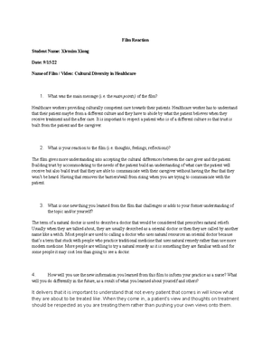 Film Reaction #1 - Film Reaction What was the main message (i. the main