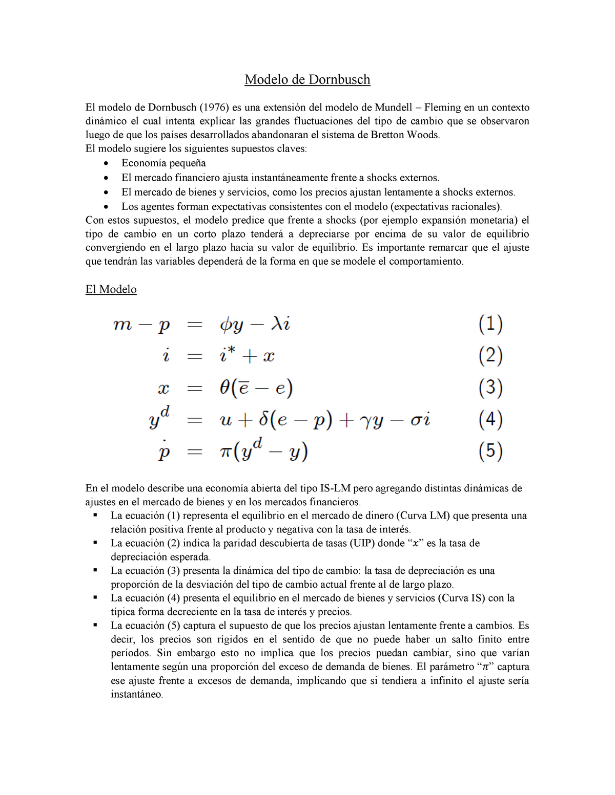 Resumen Modelo de Dornbusch Apuntes Teoria Macroeconomica - Modelo de  Dornbusch El modelo de - Studocu