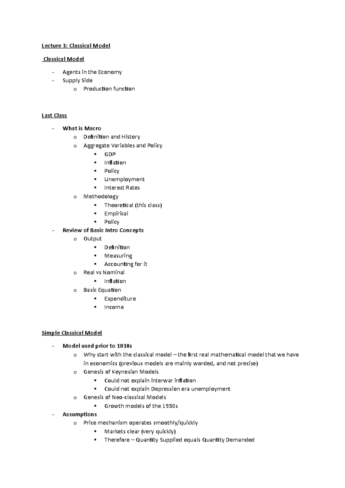 Lecture 3 - Classical Model - Supply of Goods and services (production ...