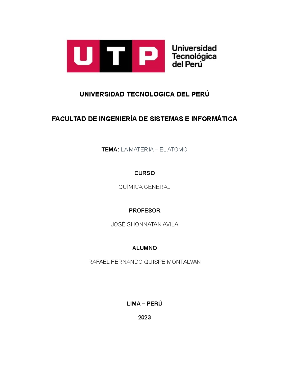 I N Ejercicios S Quimica Universidad Tecnologica Del Per Facultad De Ingenier A De