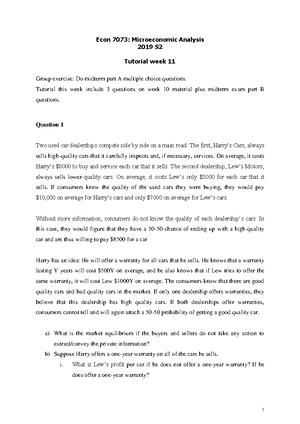 ECON1101 ECON7073 10 1 - tutorial 10 - ECON7073 - Studocu