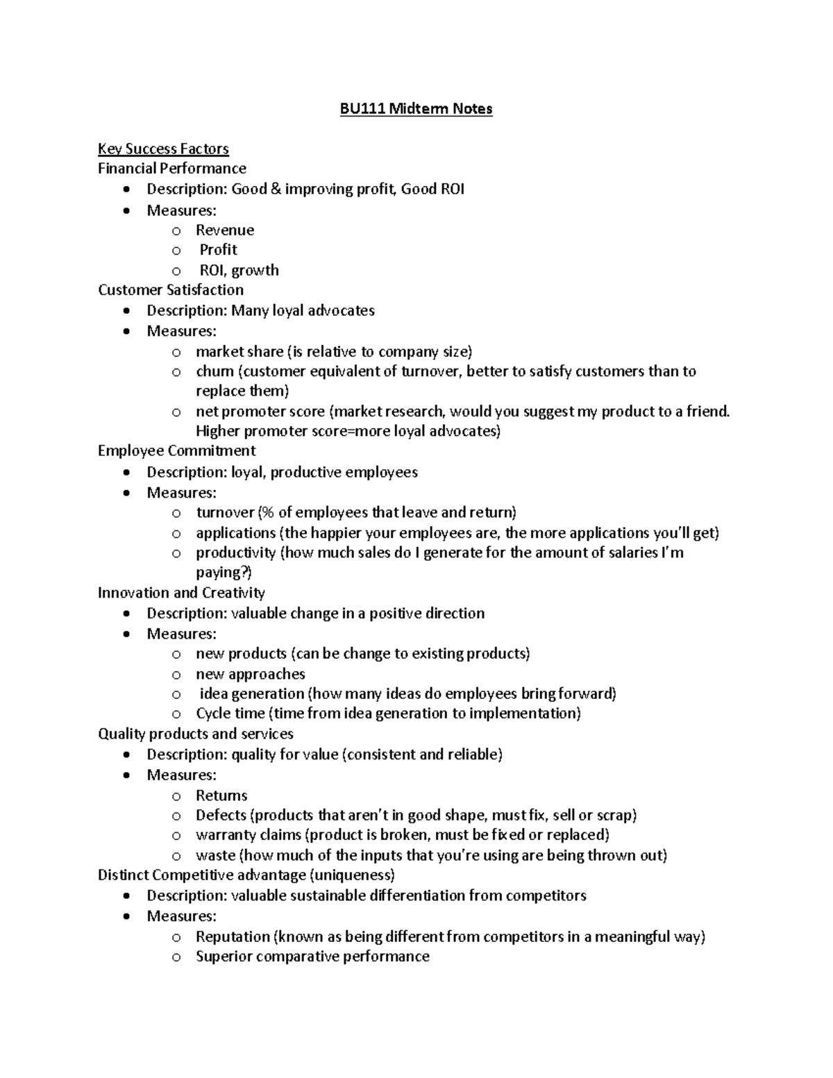 BU111 Midterm Notes - BU 111 - WLU - Studocu