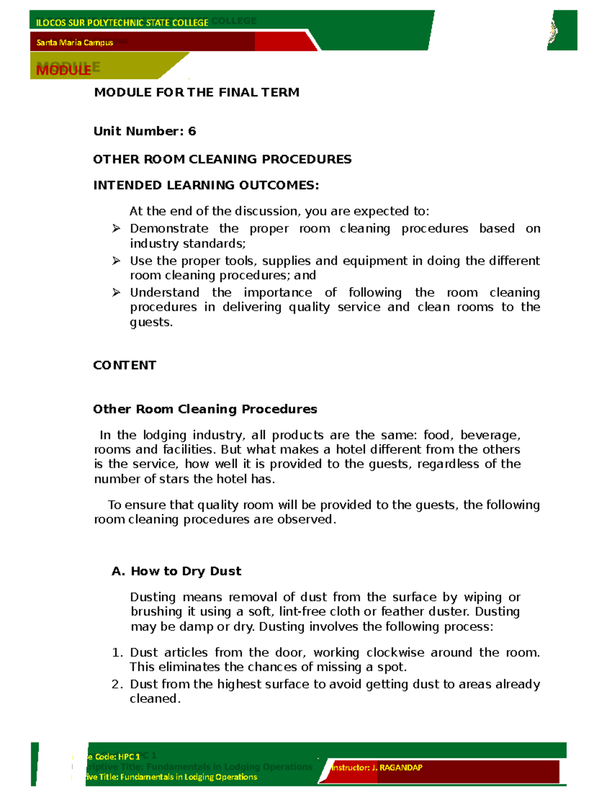 Module FOR THE Final TERM - Santa Maria Campus MODULE Course Code: HPC ...