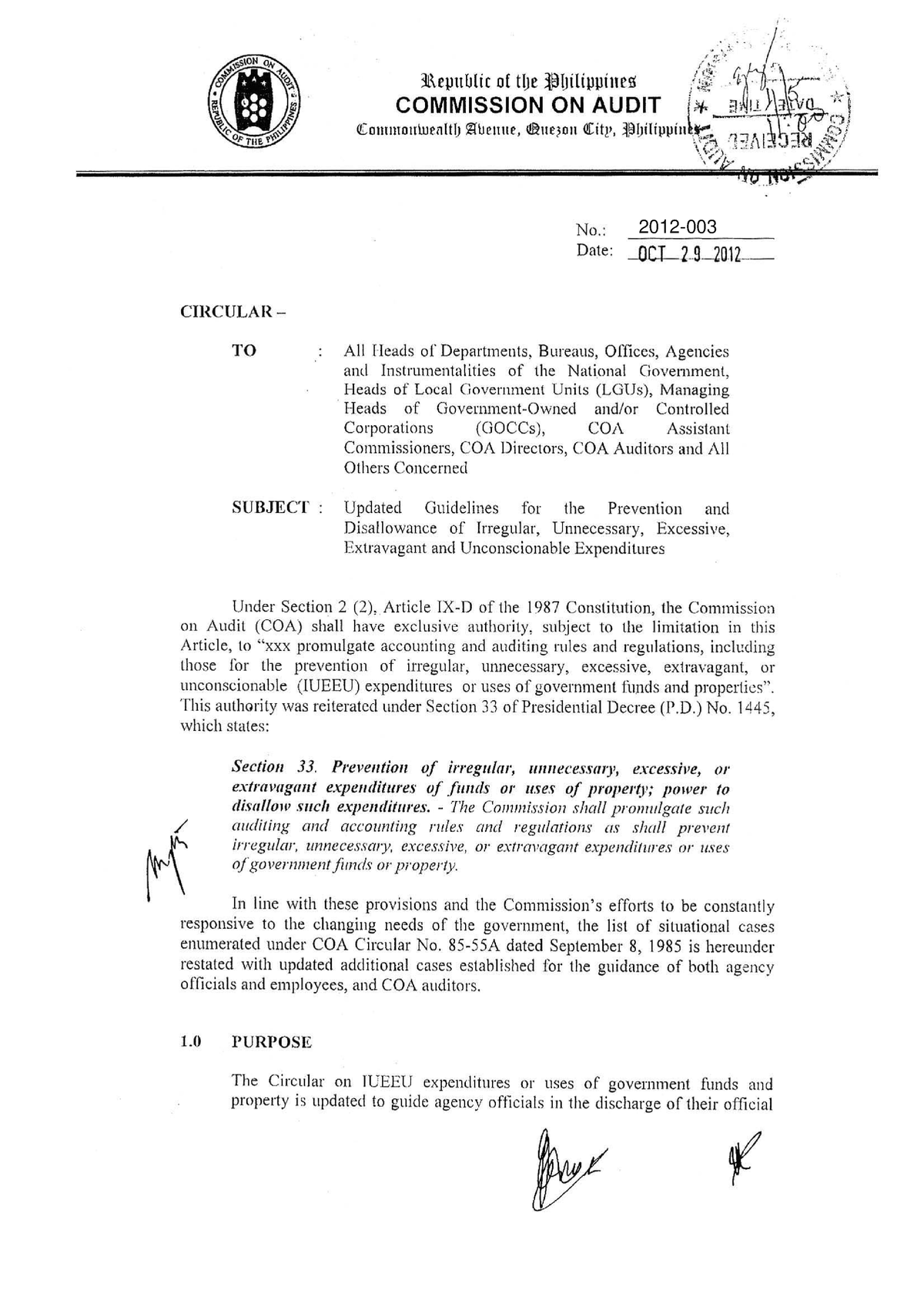 COA- Circular-NO - GFGHJKL - 2012- functions and the COA auditors in ...