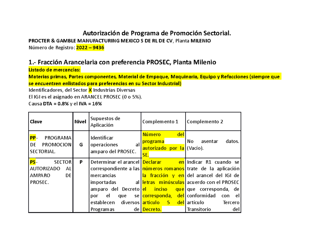 Autorización de Programa de Promoción Sectorial - PROCTER & GAMBLE ...