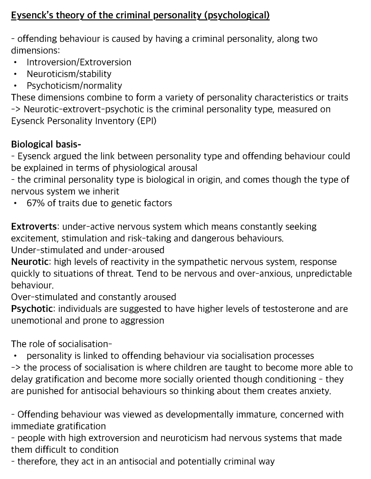 Eysencks Theory Of The Criminal Personality Psychological Studocu