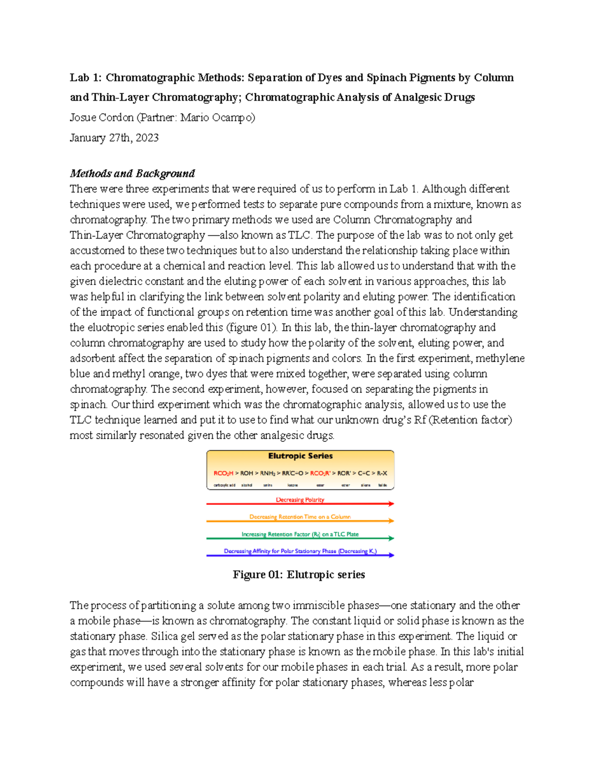 Lab 1 Chromatographic Methods Separation of Dyes and Spinach Pigments ...