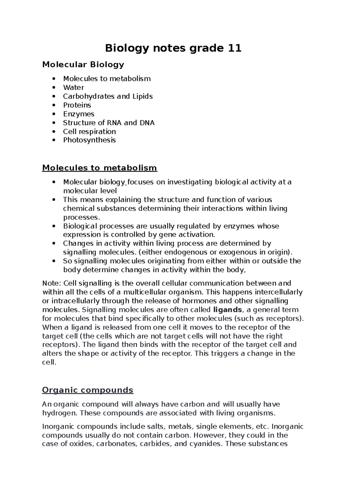 Finals- Molecular Biology - Biology notes grade 11 Molecular Biology ...