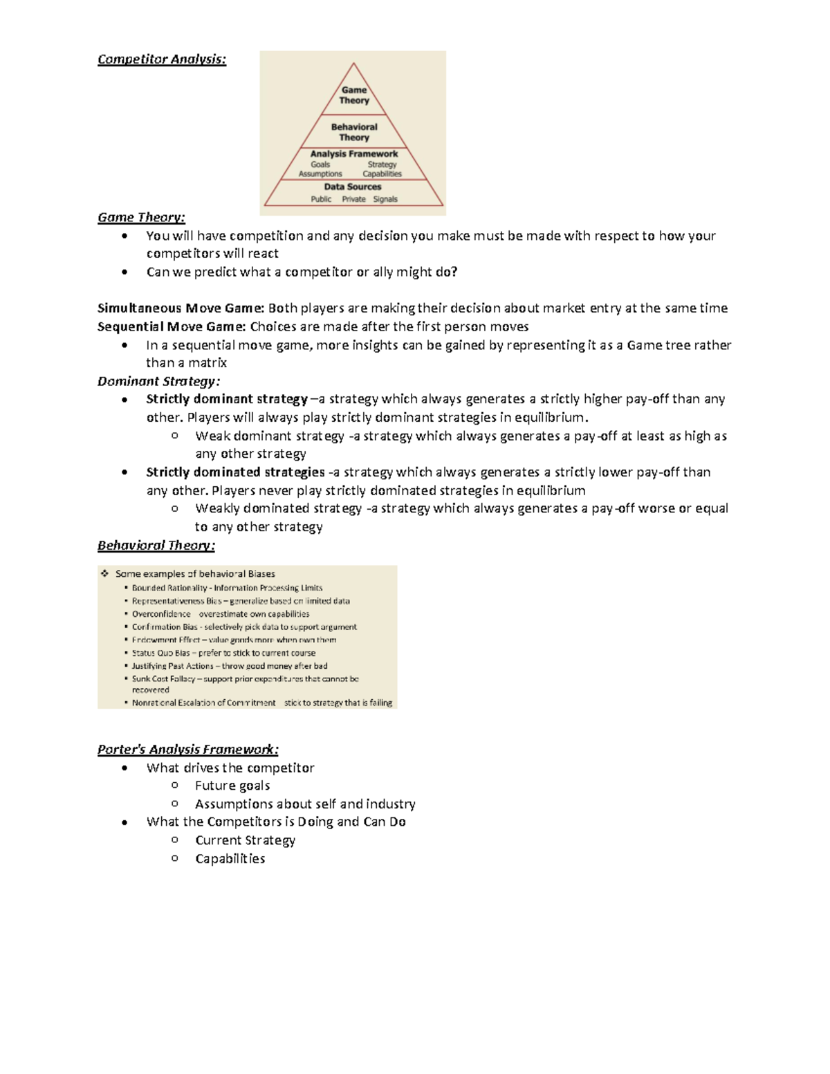 BUAD 497 Final Summary Sheet - Competitor Analysis: Game Theory: - You ...