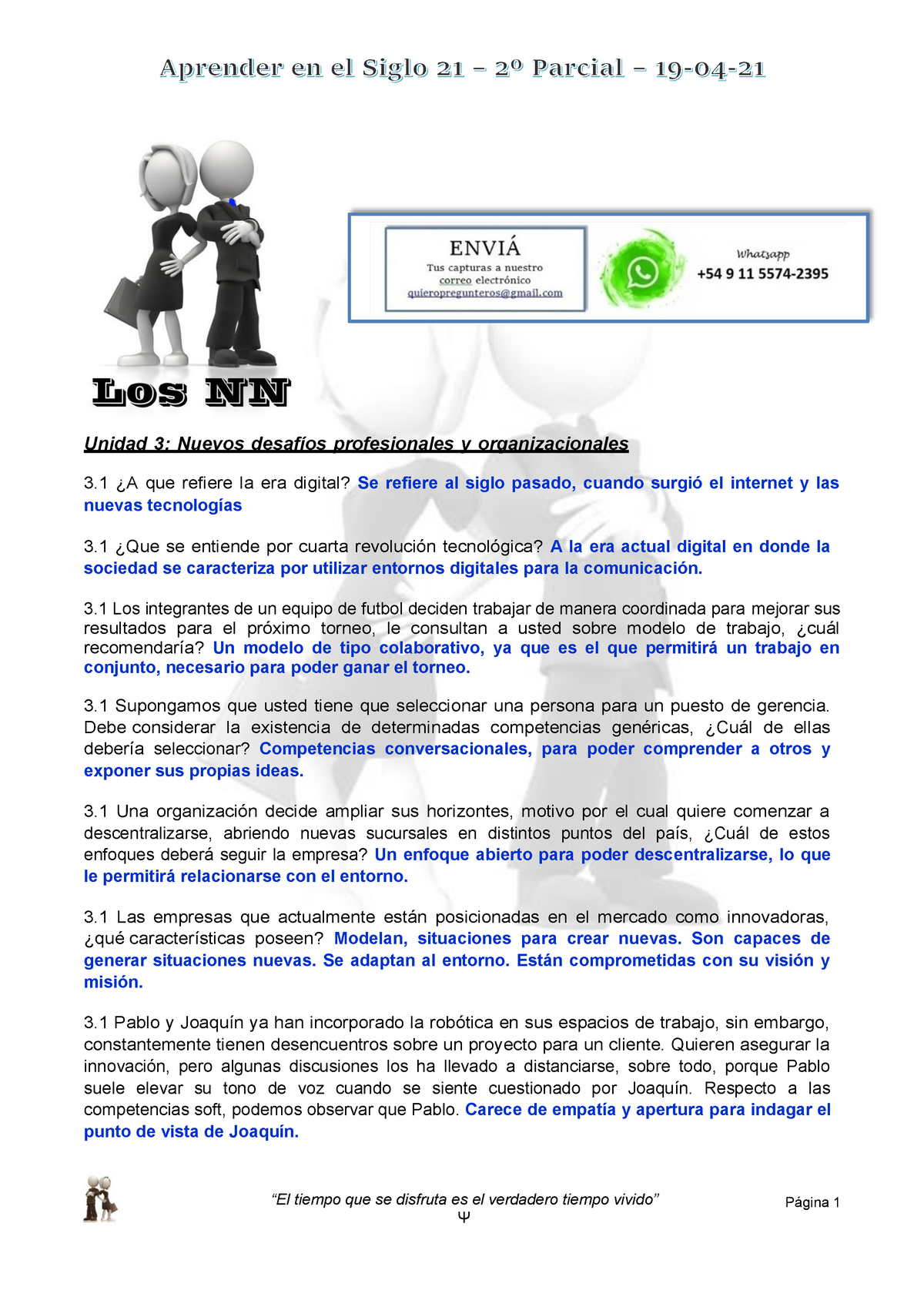 2do Parcial Aprender Siglo 21 Preguntero El Tiempo Que Se Disfruta