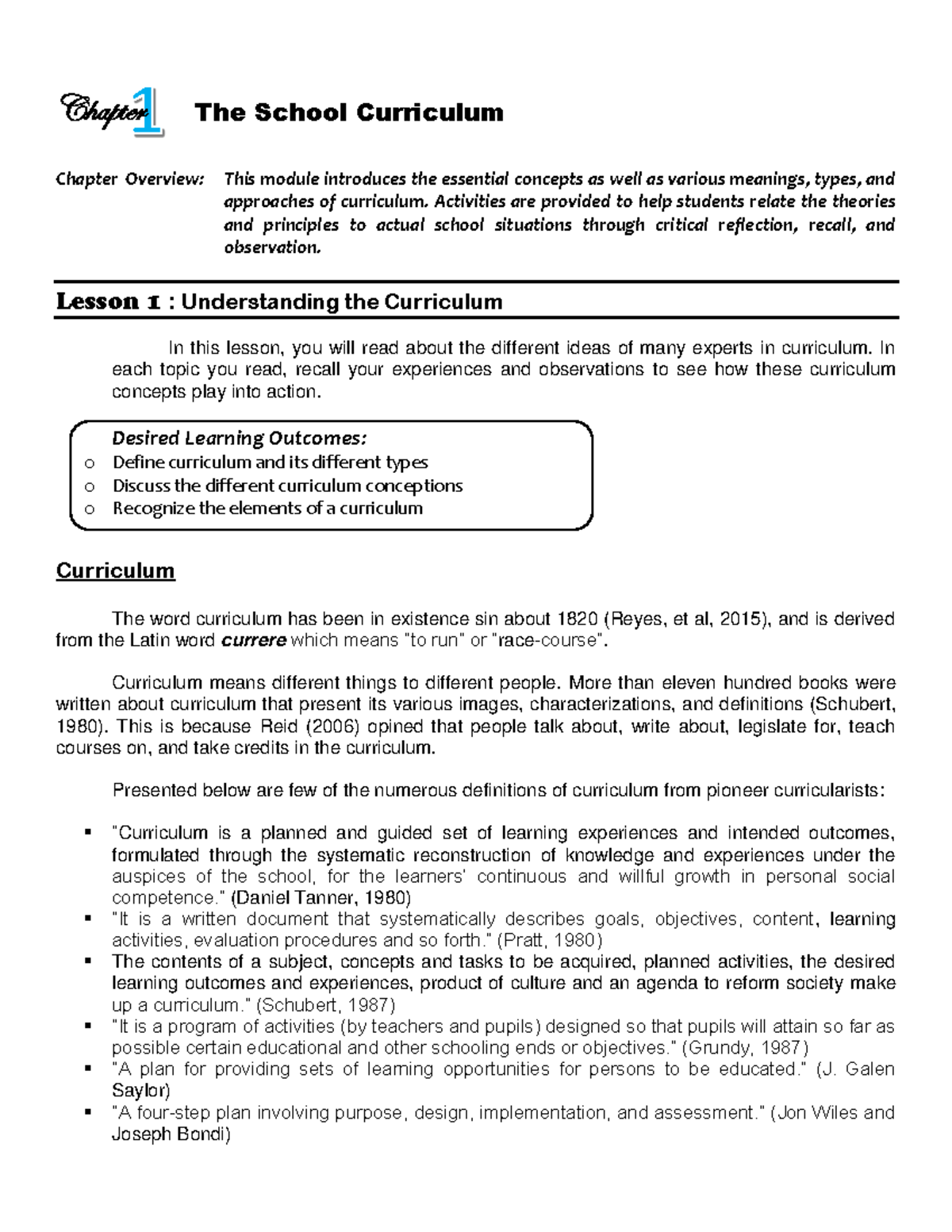 PCK-140 ONE - fot - The School Curriculum Chapter Overview: This module ...