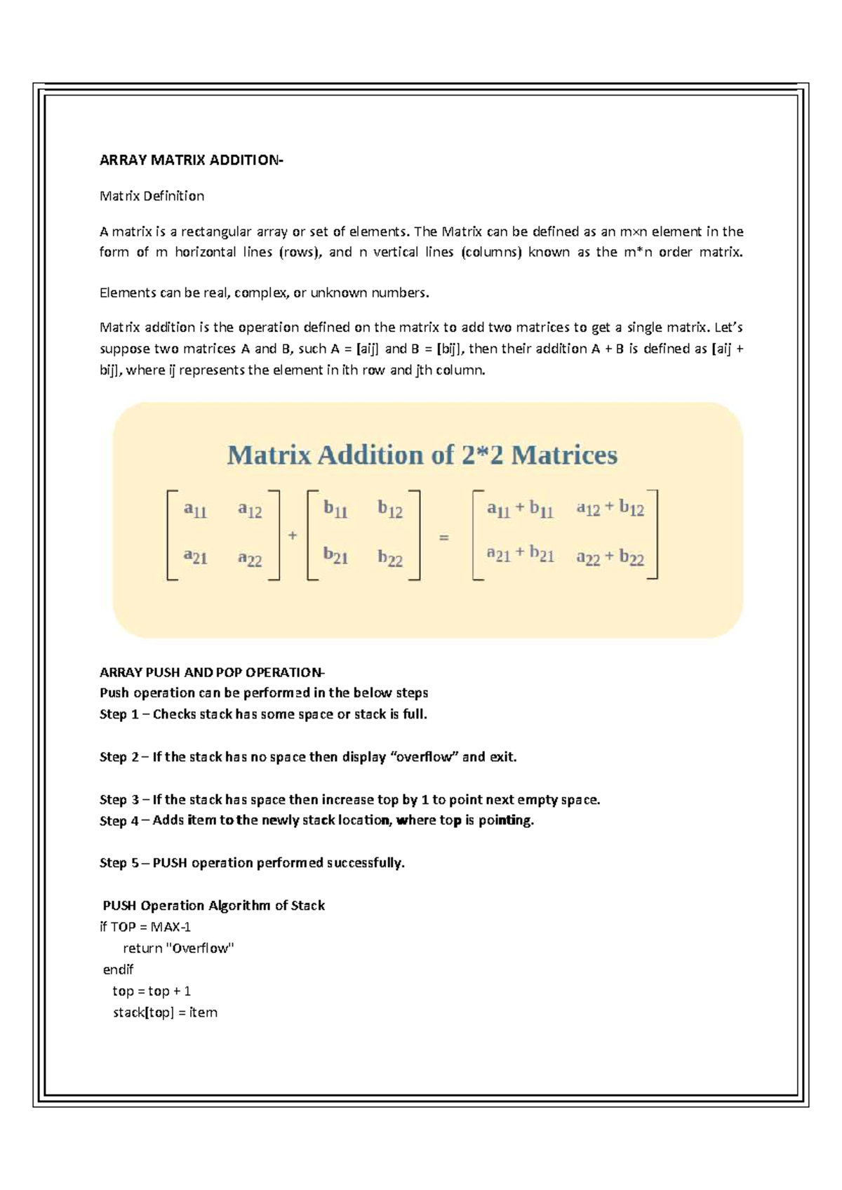 DSA - simply uploading - ARRAY MATRIX ADDITION- Matrix Definition A ...