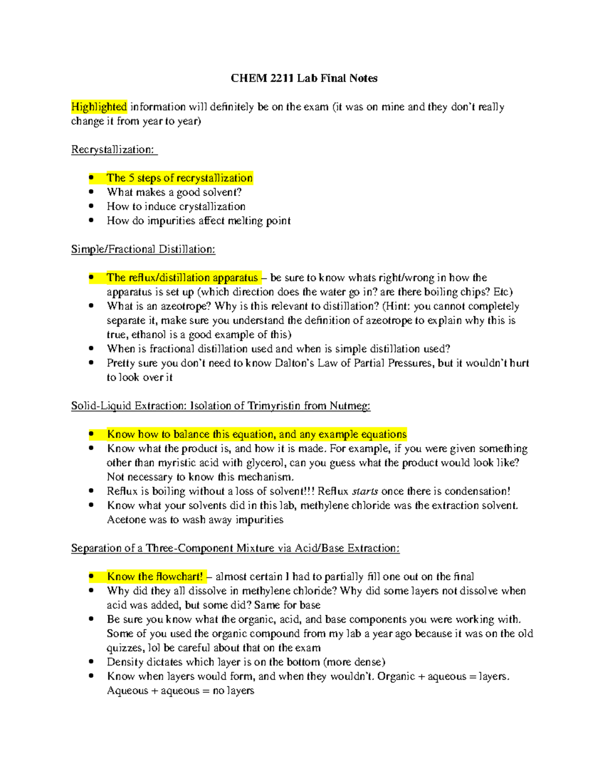 CHEM 2211 Lab Final Notes - CHEM 2211 Lab Final Information Will ...