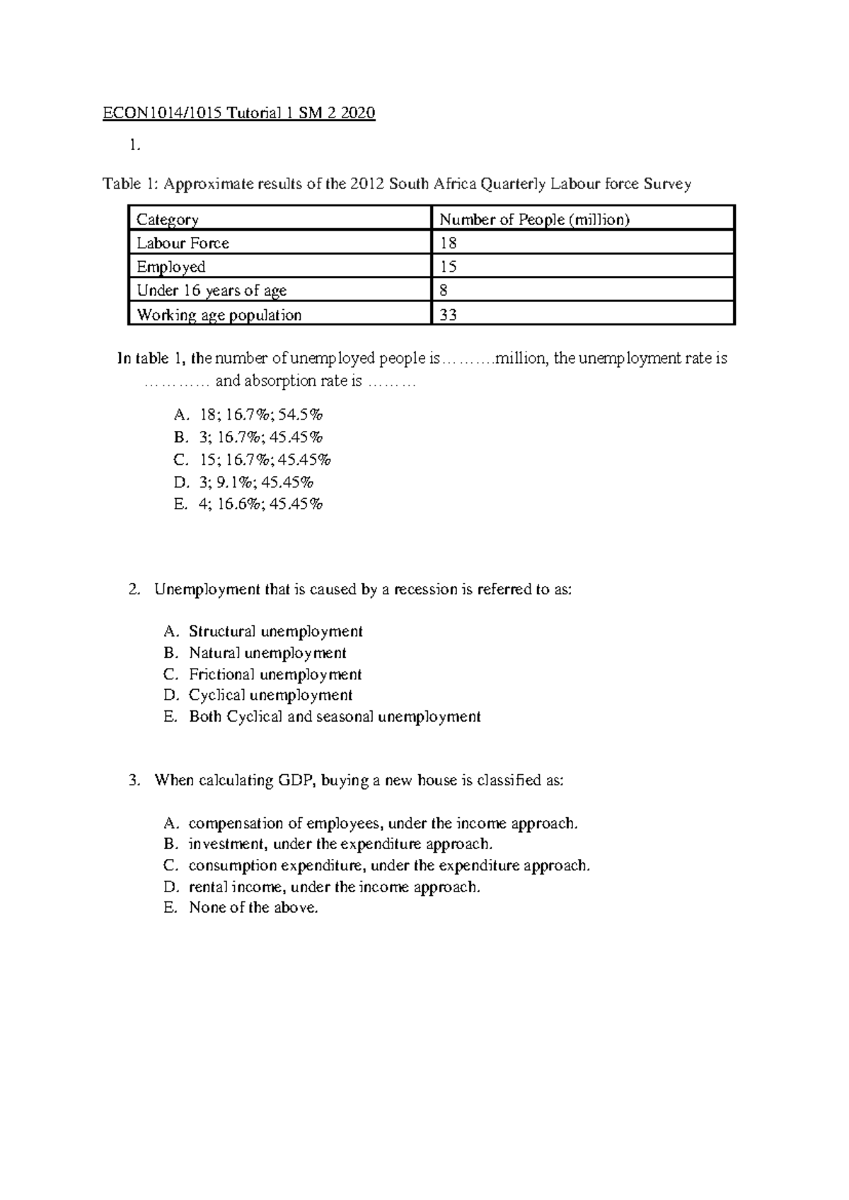 ECON1014-1015+Tutorial+1+SM+2+2020 - ECON1014/1015 Tutorial 1 SM 2 2020 ...