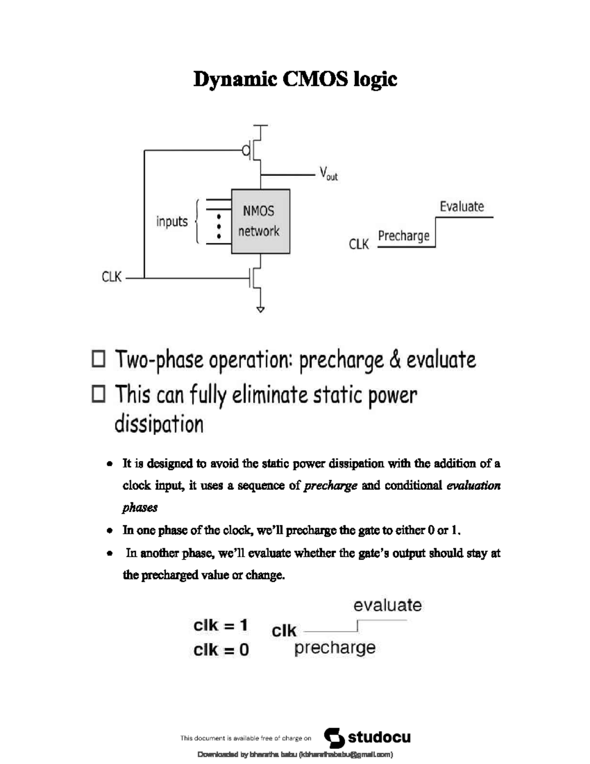 Dynamic CMOS Logic - ............... - Dynamic CMOS logic d Vout NMOS ...
