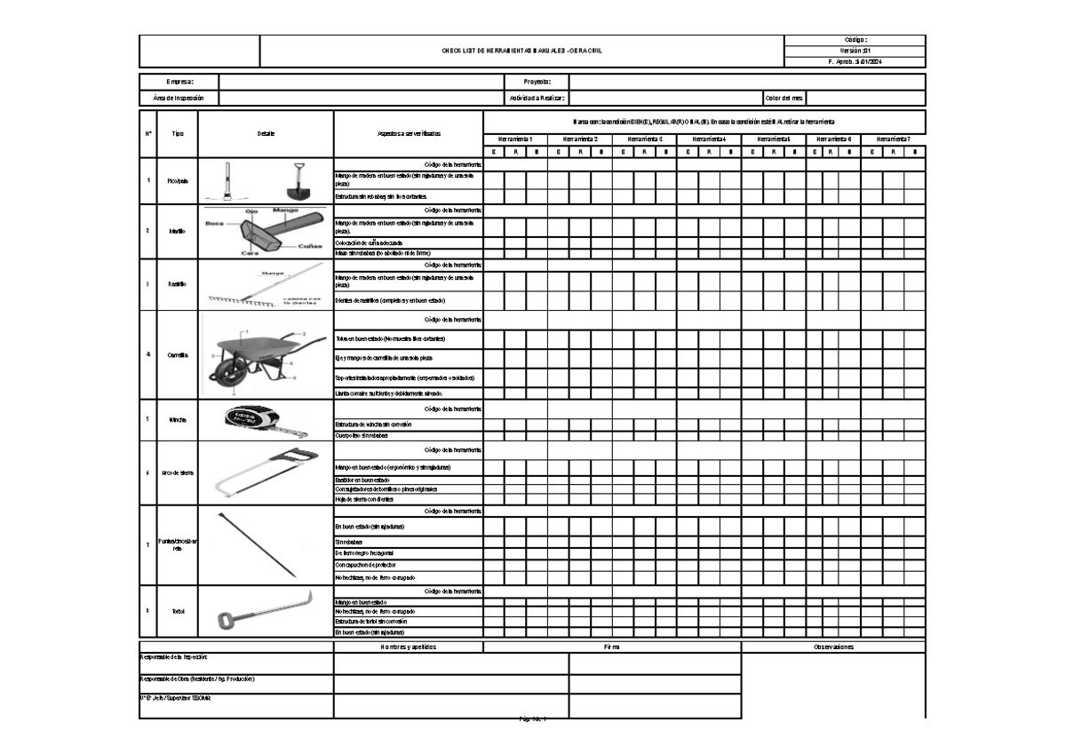 4. Inspección DE Herramientas Manuales- Civil - B R M B R M B R M B R M