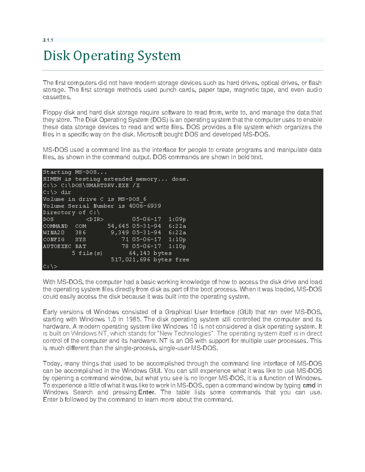 3.1.1 Disk Operating System - 3. Disk Operating System The first ...