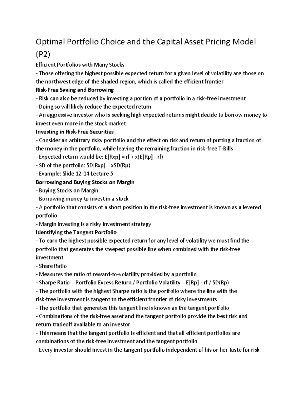 Optimal Portfolio Choice And The Capital Asset Pricing Model 2 ...