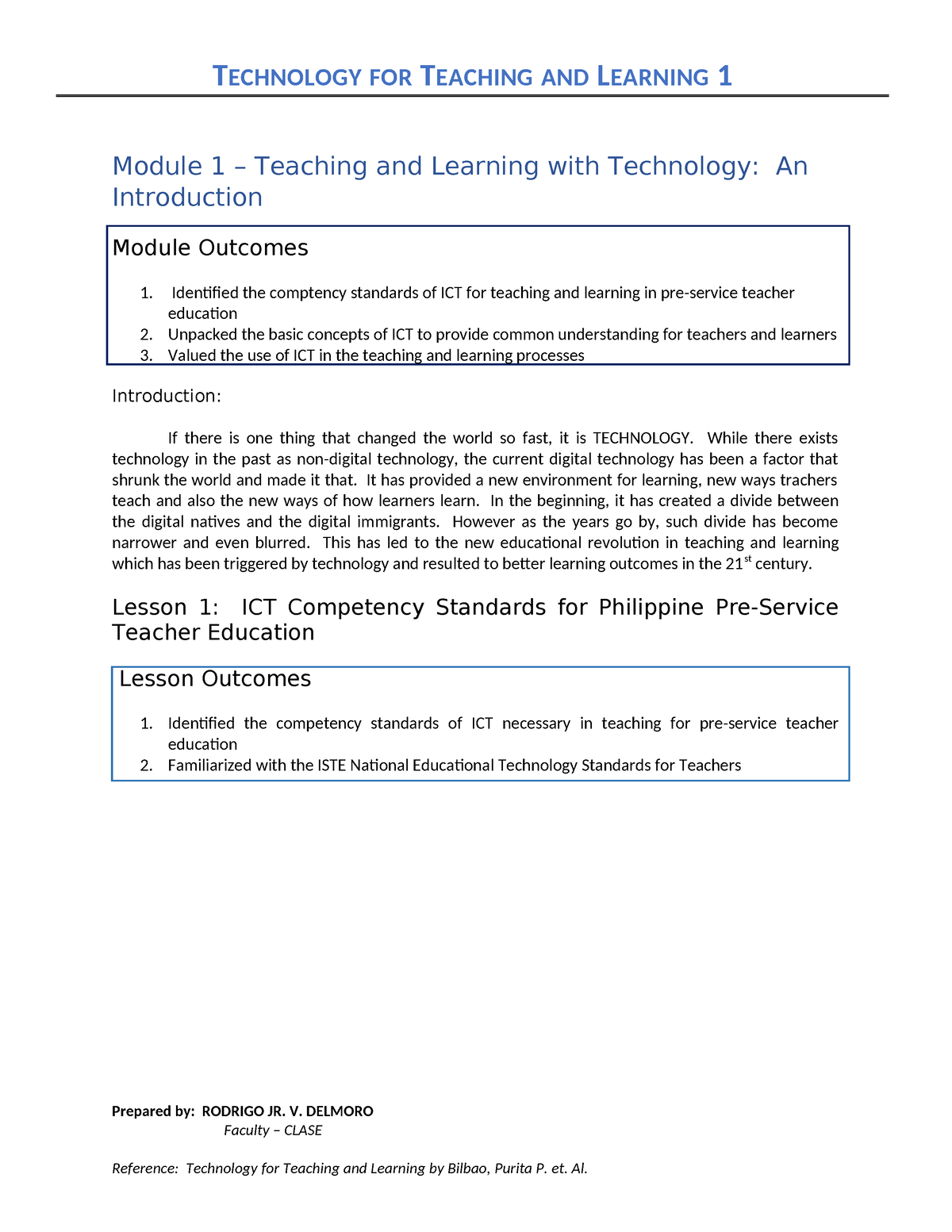 Module 1 Lesson 1 - ICT Competency Standards for Phil Pre-Service ...