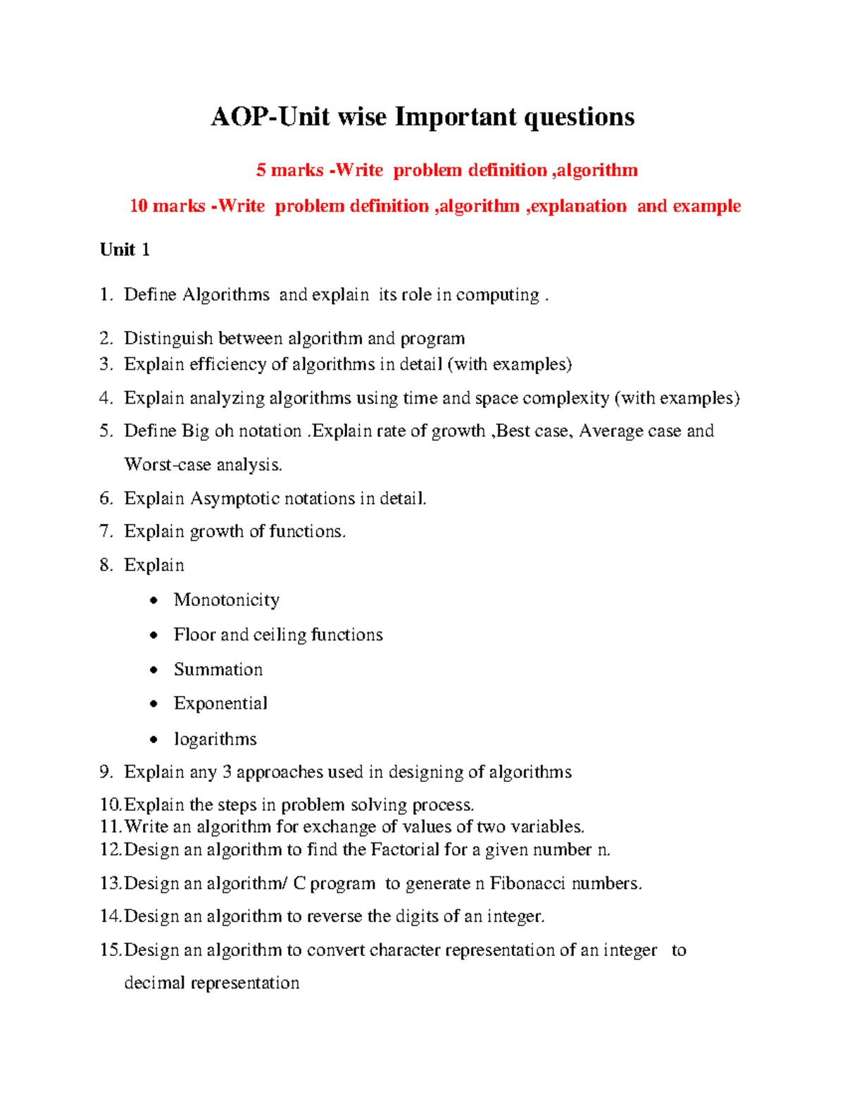 Unit wise important questions - AOP-Unit wise Important questions 5 ...