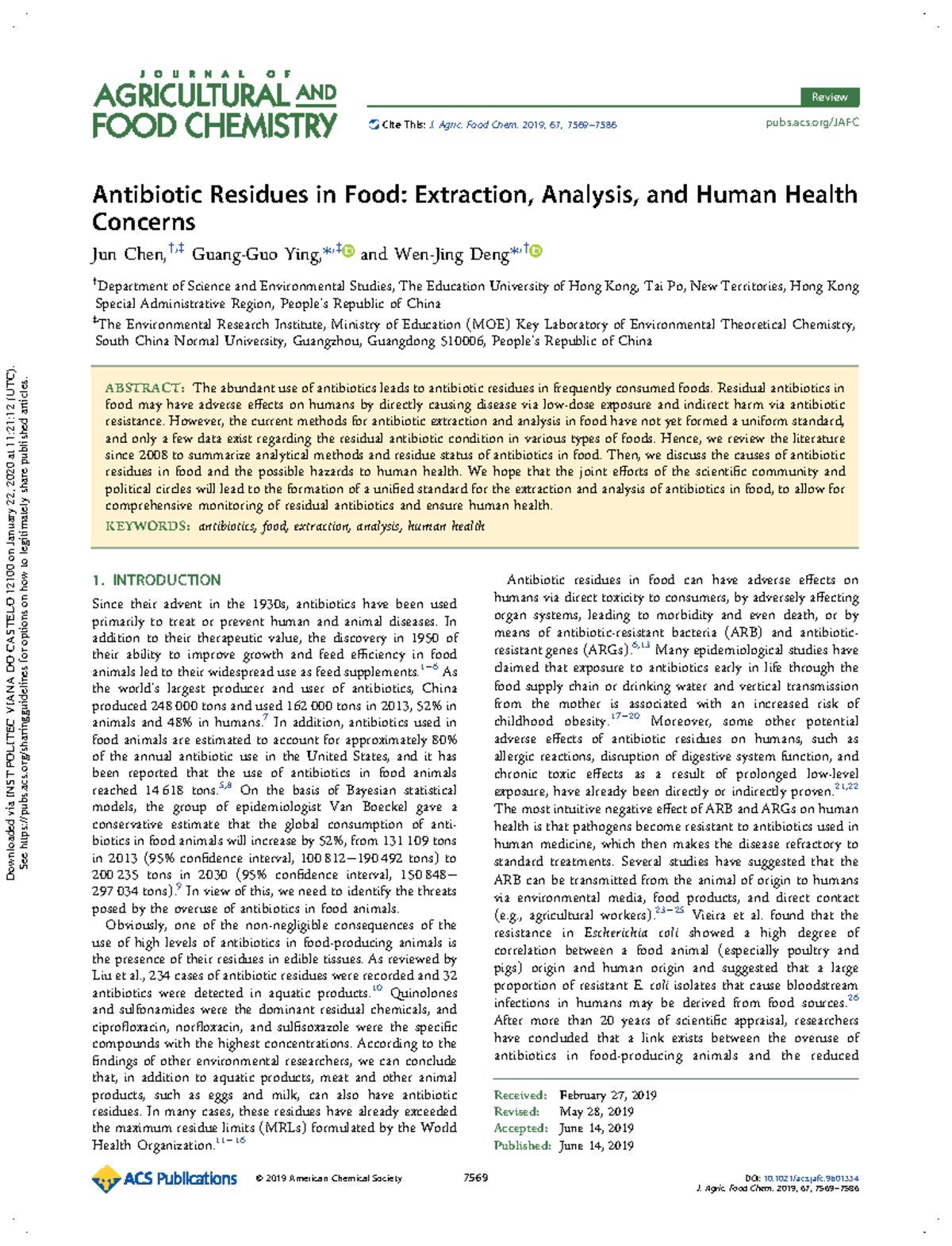 1Antibiotic Residues in Food Extraction, Analysis, and Human Health ...