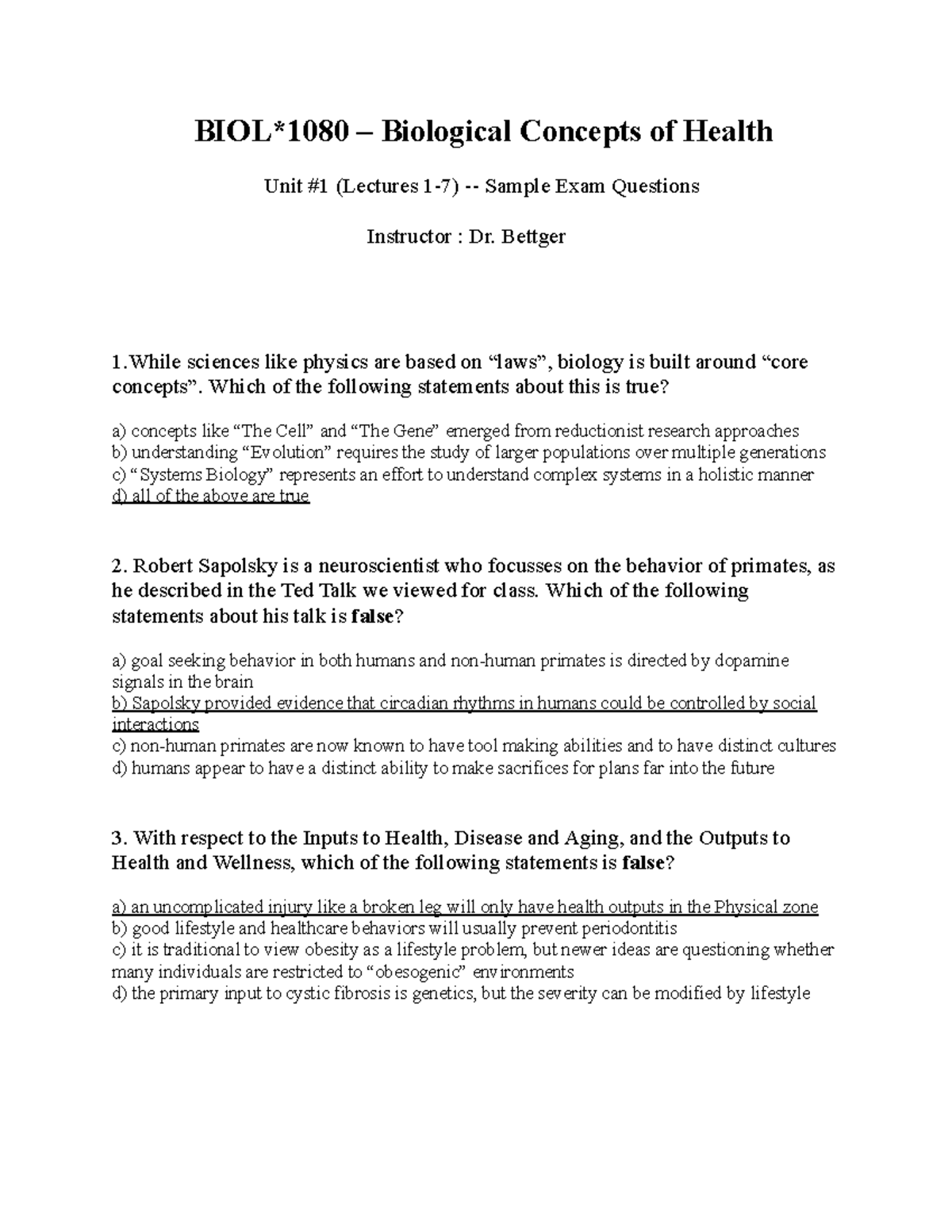 Biol 1080 sample unit 1 exam questions w23 biol 1080 biological
