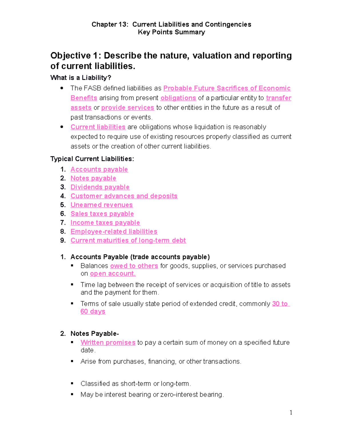 Chapter 12 complete - Notes - Key Points Summary Objective 1: Describe ...