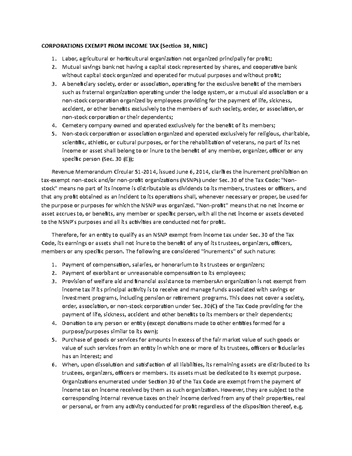 Corporations Exempt FROM TAX CORPORATIONS EXEMPT FROM