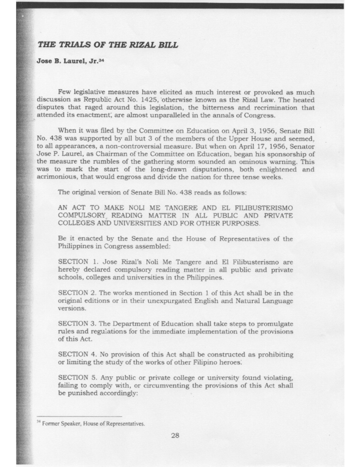 Jose-laurel-jr the-trials-of-the-rizal-bill - Chemical Biology - Studocu