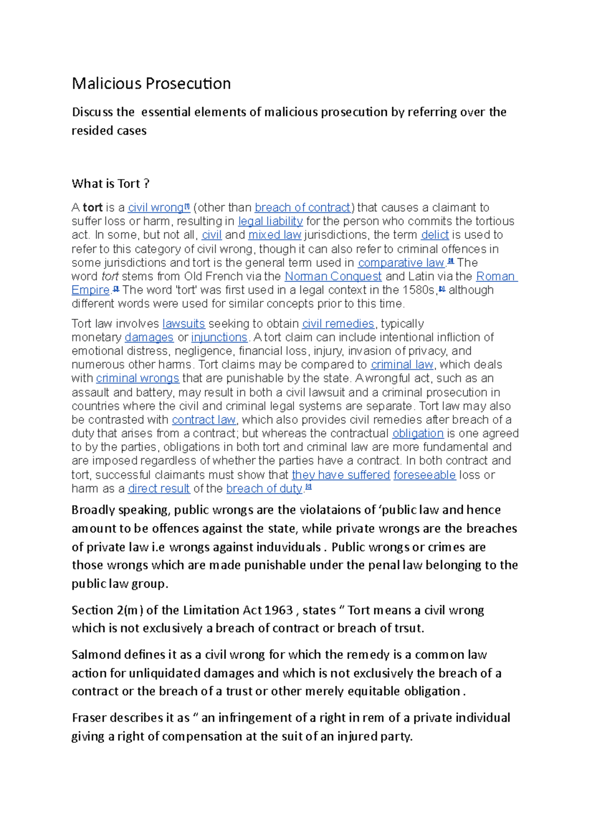 Malicious Prosecution - In some, but not all, civil and mixed law ...