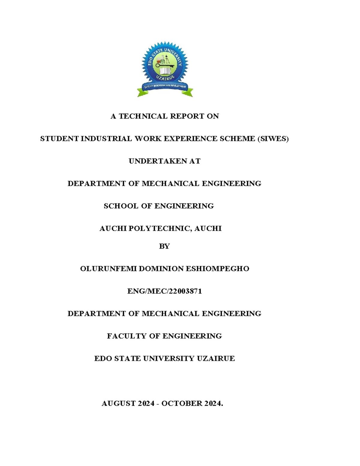 A Technical Report for DOMI - A TECHNICAL REPORT ON STUDENT INDUSTRIAL ...