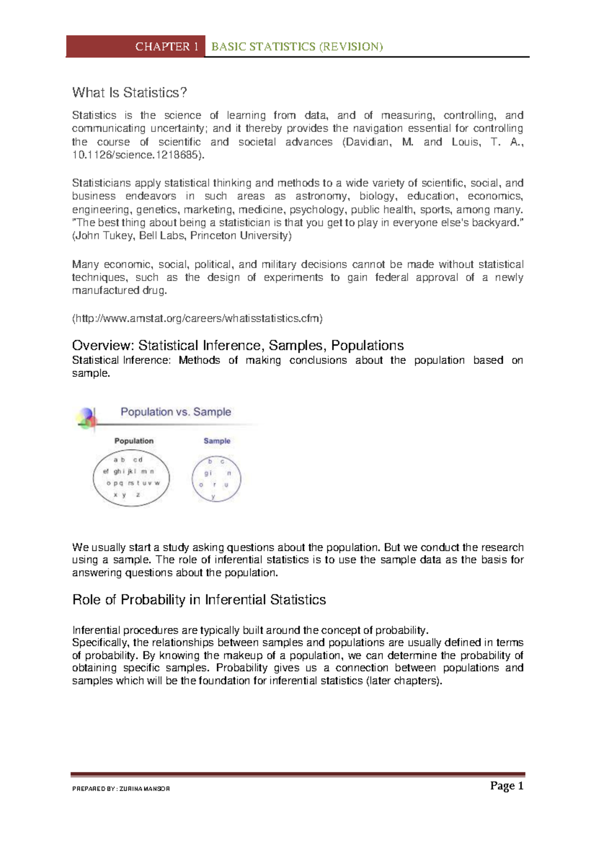 Chapter 1 Basic statistics - What Is Statistics? Statistics is the ...