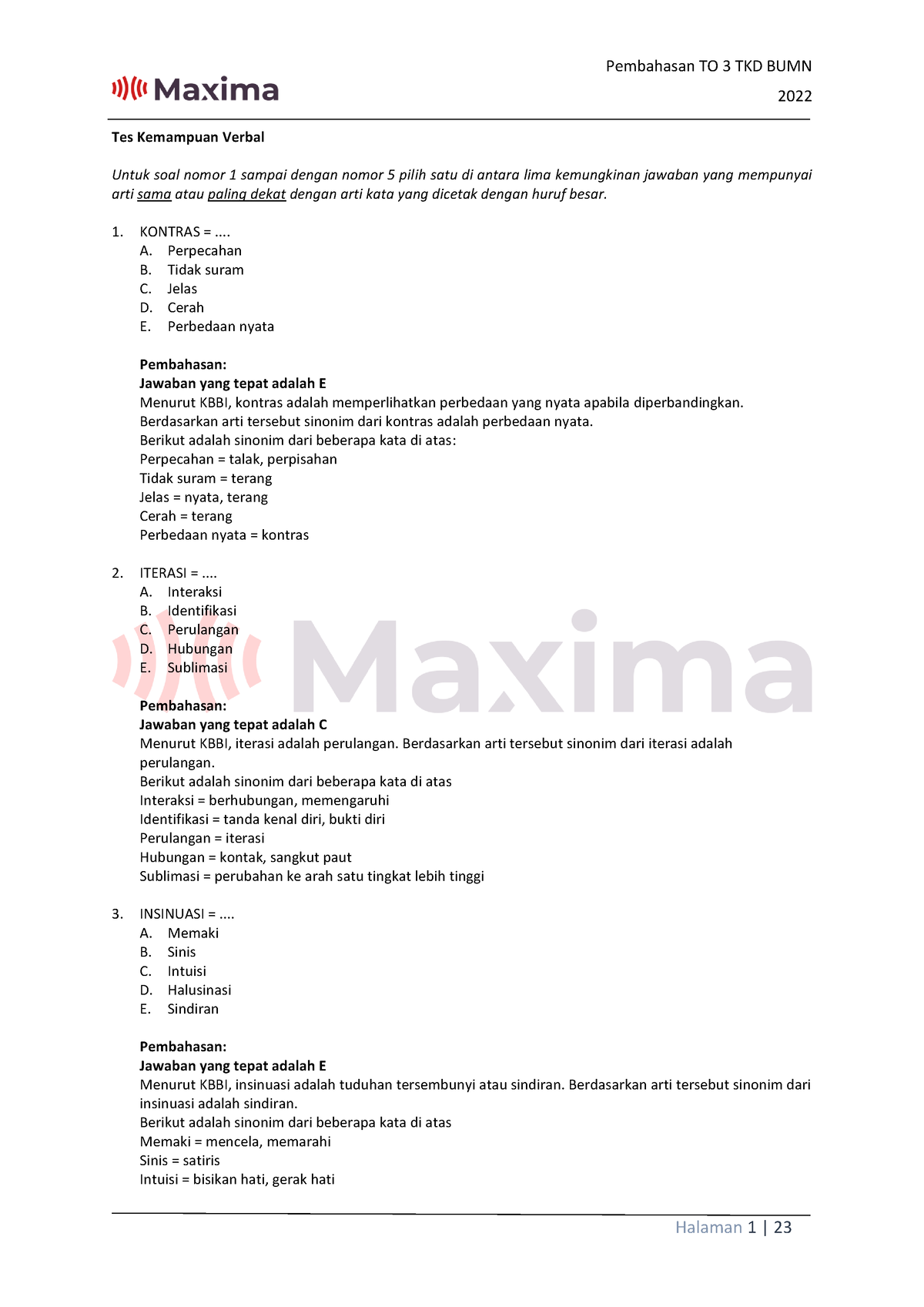 Paket 3 BUMN - 2022 Tes Kemampuan Verbal Untuk Soal Nomor 1 Sampai ...