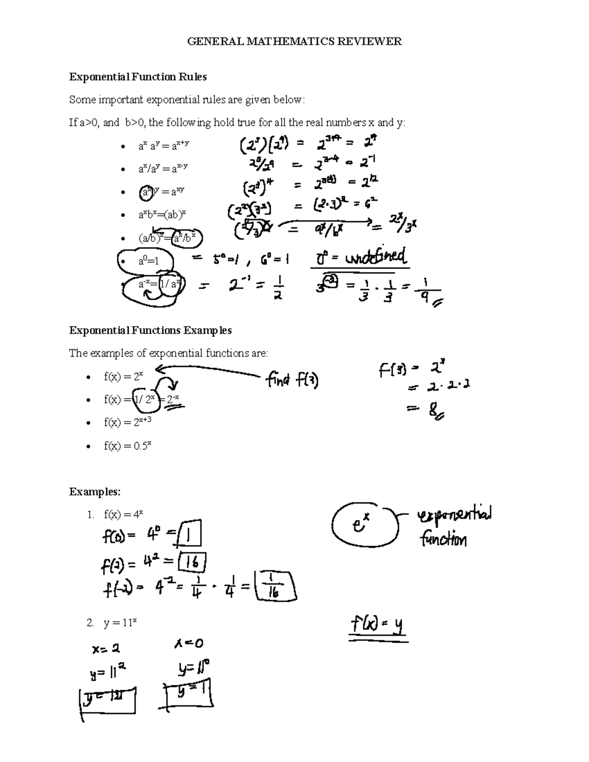 Reviewer- Genmath-solved - GENERAL MATHEMATICS REVIEWER Exponential ...