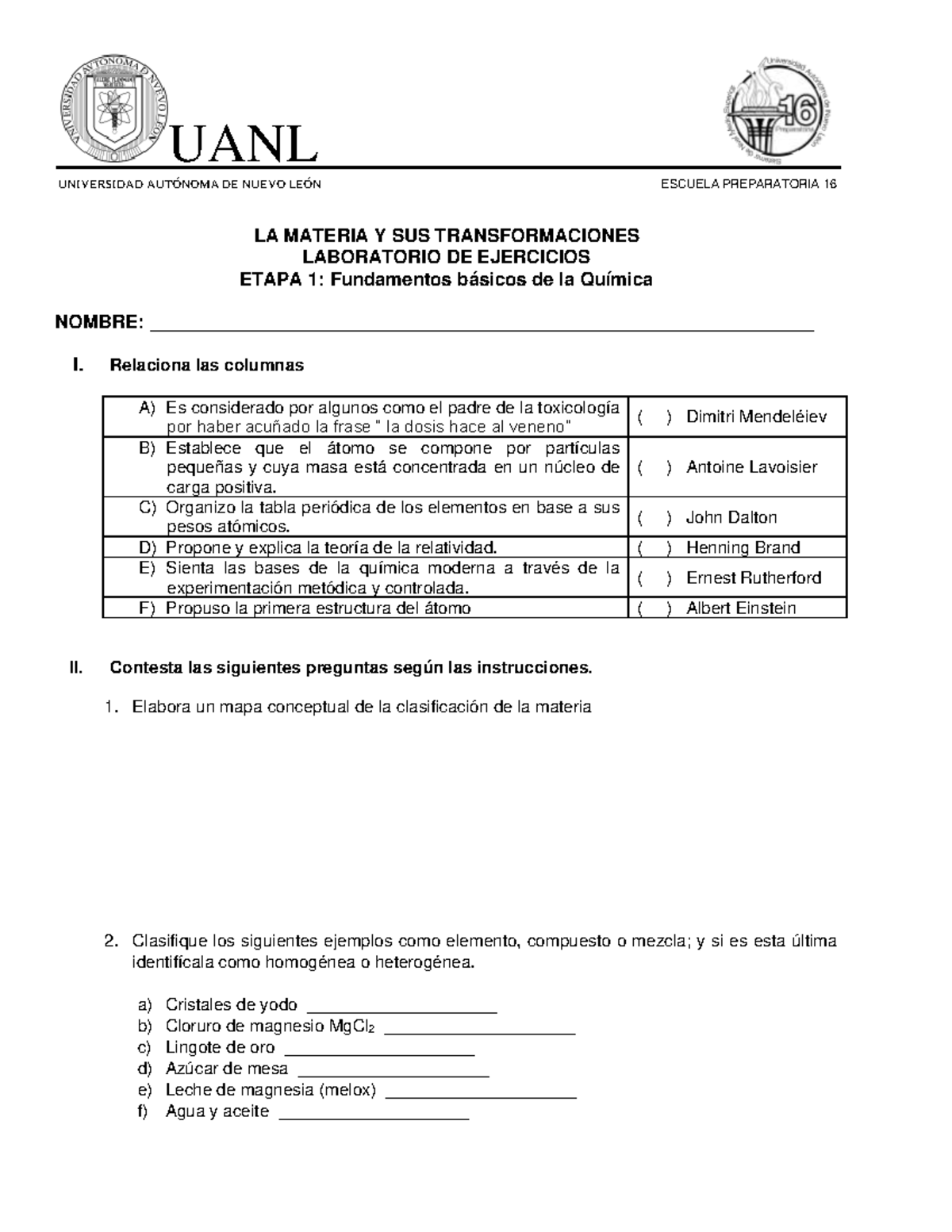 Lab.Ejercicios Etapa 1 La Materia y sus T) - UNIVERSIDAD AUTÓNOMA DE ...
