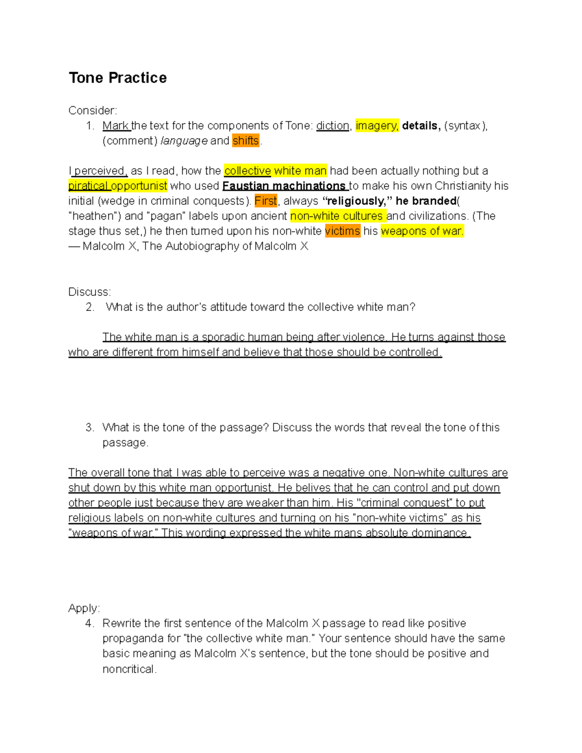 format Practice - Tone Practice Consider: 1. Mark the text for the ...