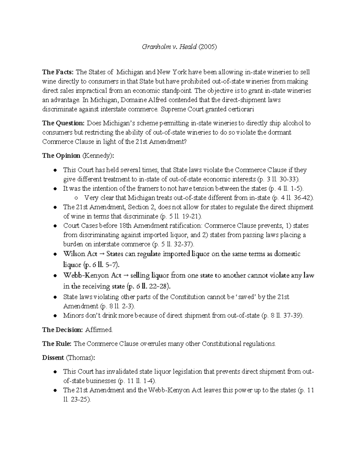 Granholm v. Heald Brief Granholm v. Heald (2005) The Facts The