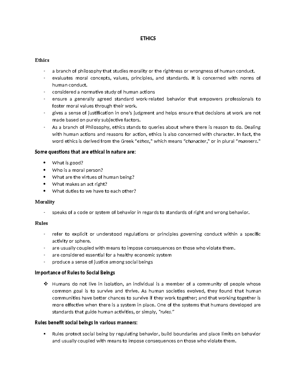 Ethics - materials - ETHICS Ethics - a branch of philosophy that ...