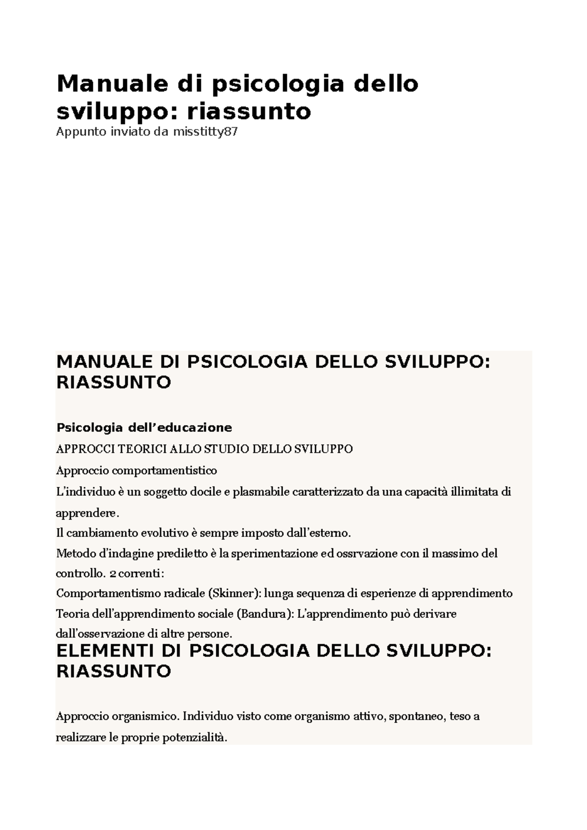 Psicologia Dello Sviluppo Riassunto - Manuale Di Psicologia Dello ...