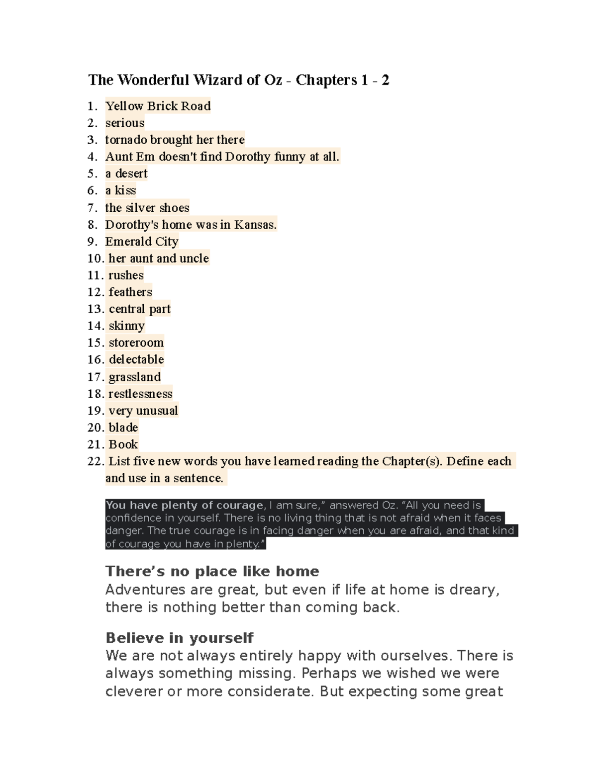 The Wonderful Wizard of Oz Answers The Wonderful Wizard of Oz